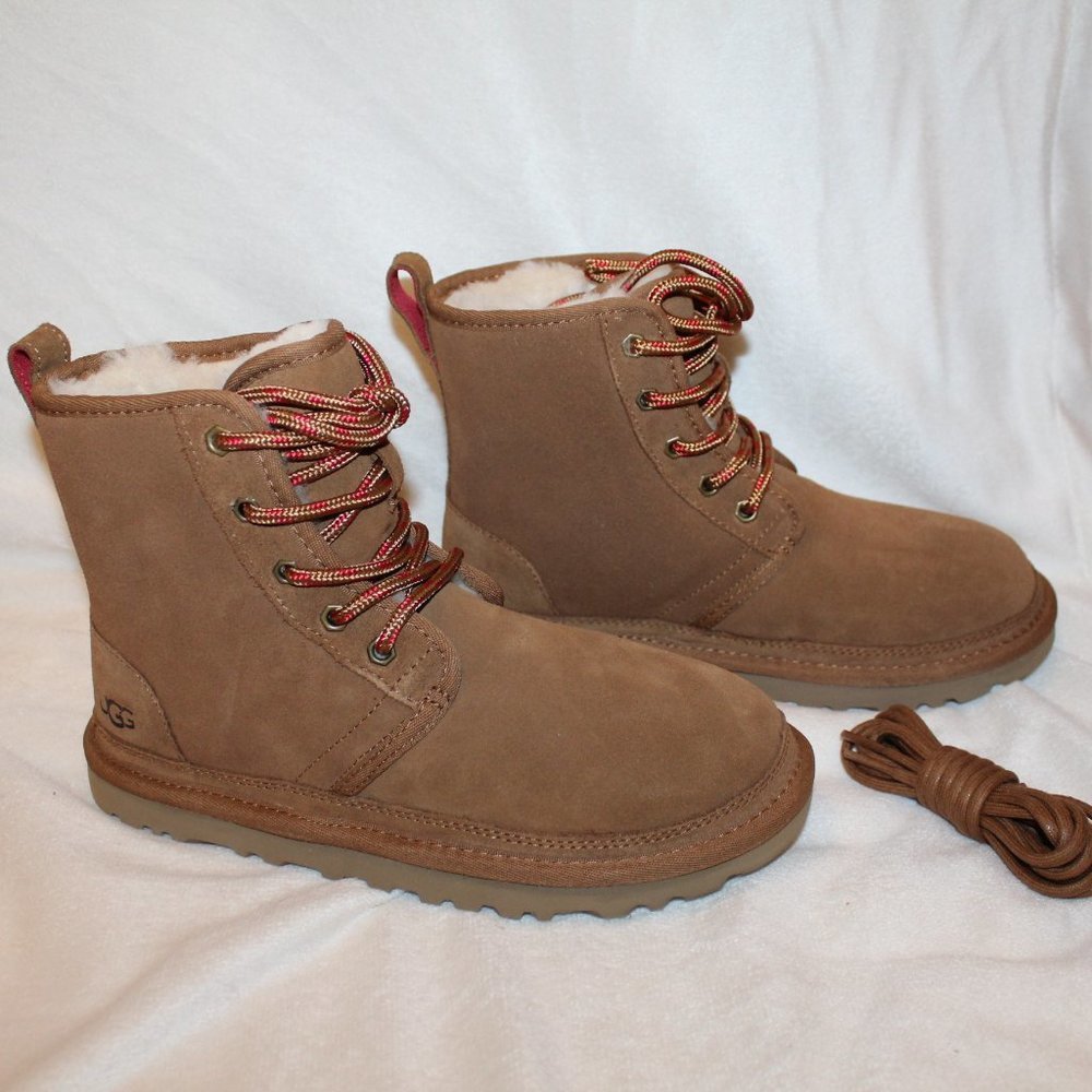 NIB UGG HIGH NEUMEL SUEDE SHEARLING LINED HIKING SNOW BOOTS CHESTNUT BROWN‎